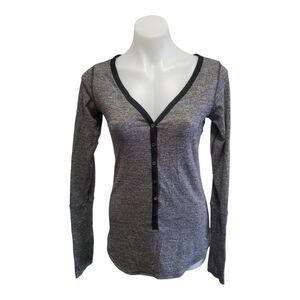Lululemon Awesoma Henley Heathered Gray Black Long Sleeve Thumbhole Shirt 6